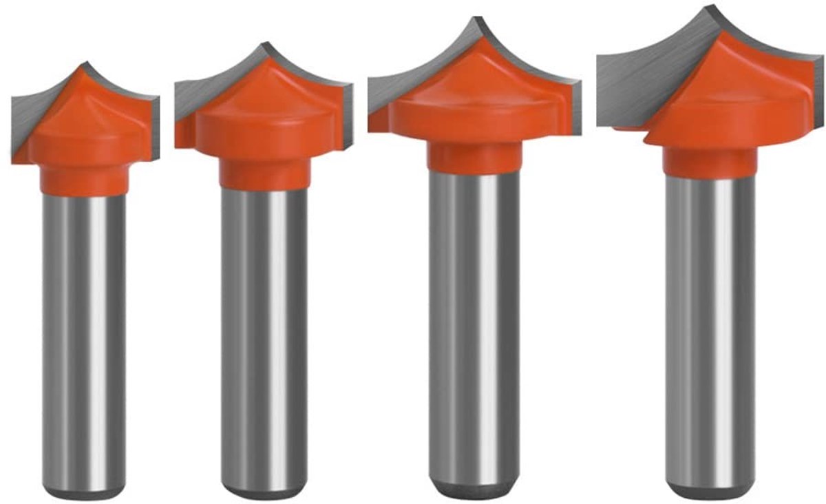 Set van 4 Ronde Freesjes met 8 mm Schacht - Houtbewerking, Radiusfrezen, Carbide Snijgereedschap