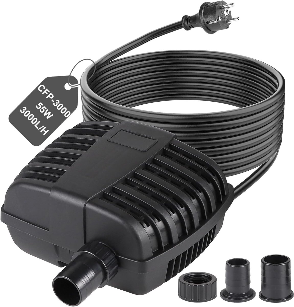 SnelShoppen - Vijverfilterpomp CFP-3000L/H - 55W super stille en energiebesparende vijverpomp met visbescherming voor tuinvijver en beekloop, IPX8