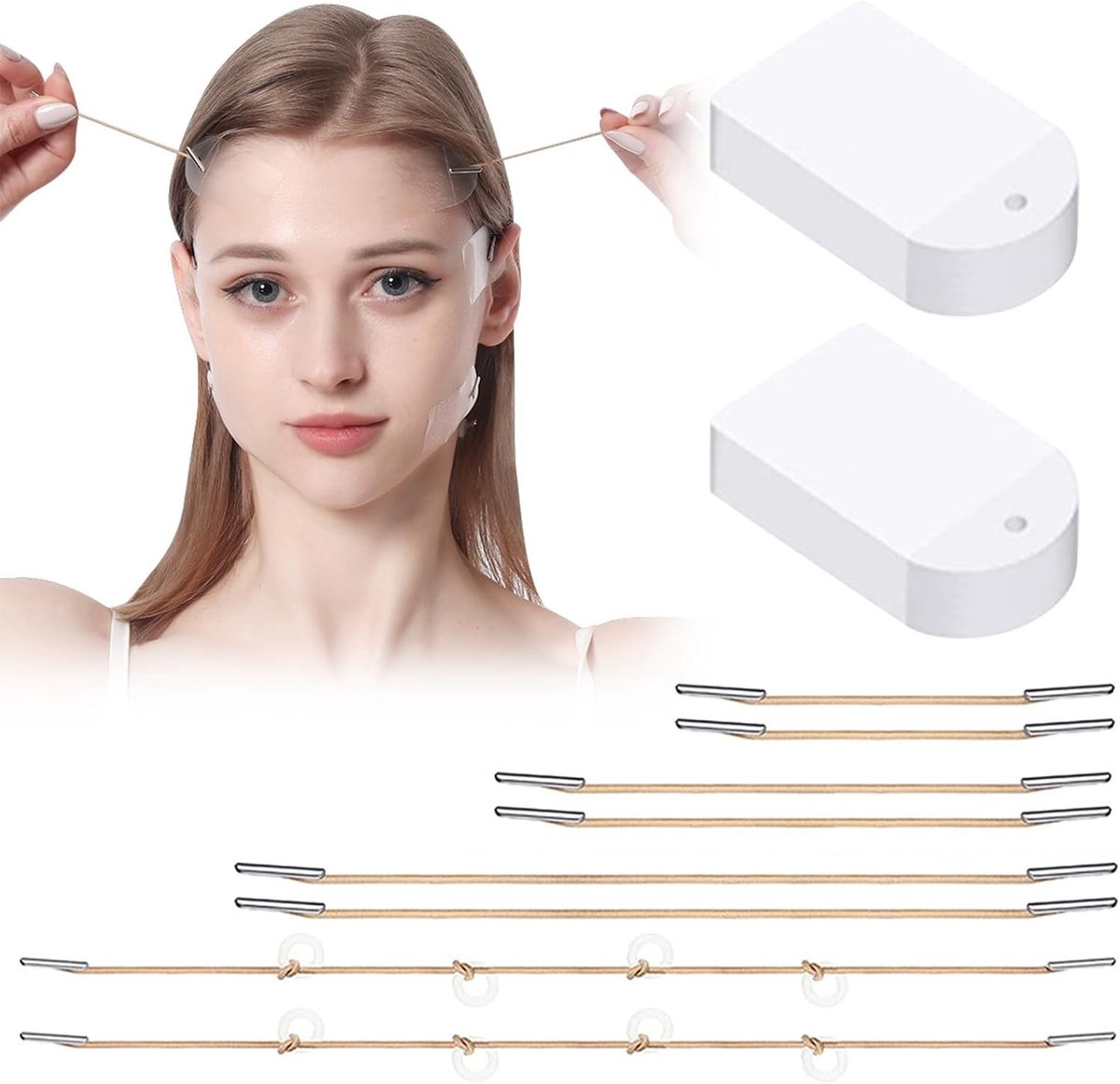 40 Stuks Gezicht Lift Tape Set met 8 Elastische Trekbanden, Transparante Tape voor Make-up Styling, Onzichtbare Lifting Strips voor Kaaklijn, Kin en Hals, Ideaal voor Foto's en Dagelijkse Looks