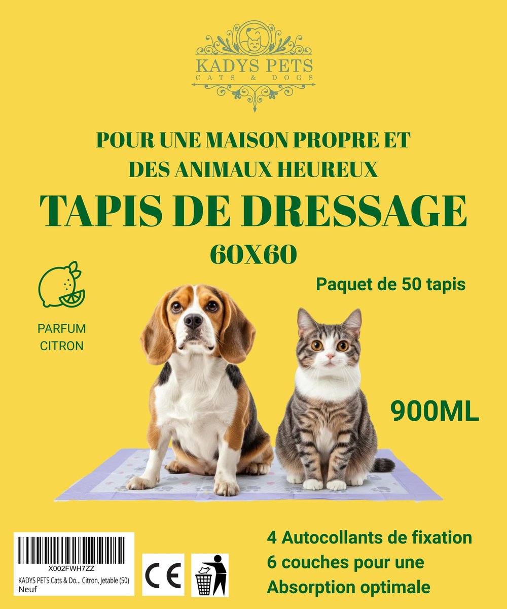 SnelShoppen - Trainingsmat voor Honden, Katten en Baby's - Super Absorberend, 60 x 60 cm, 6 Lagen, Citroengeur, Wegwerponderlegger, 50 Stuks