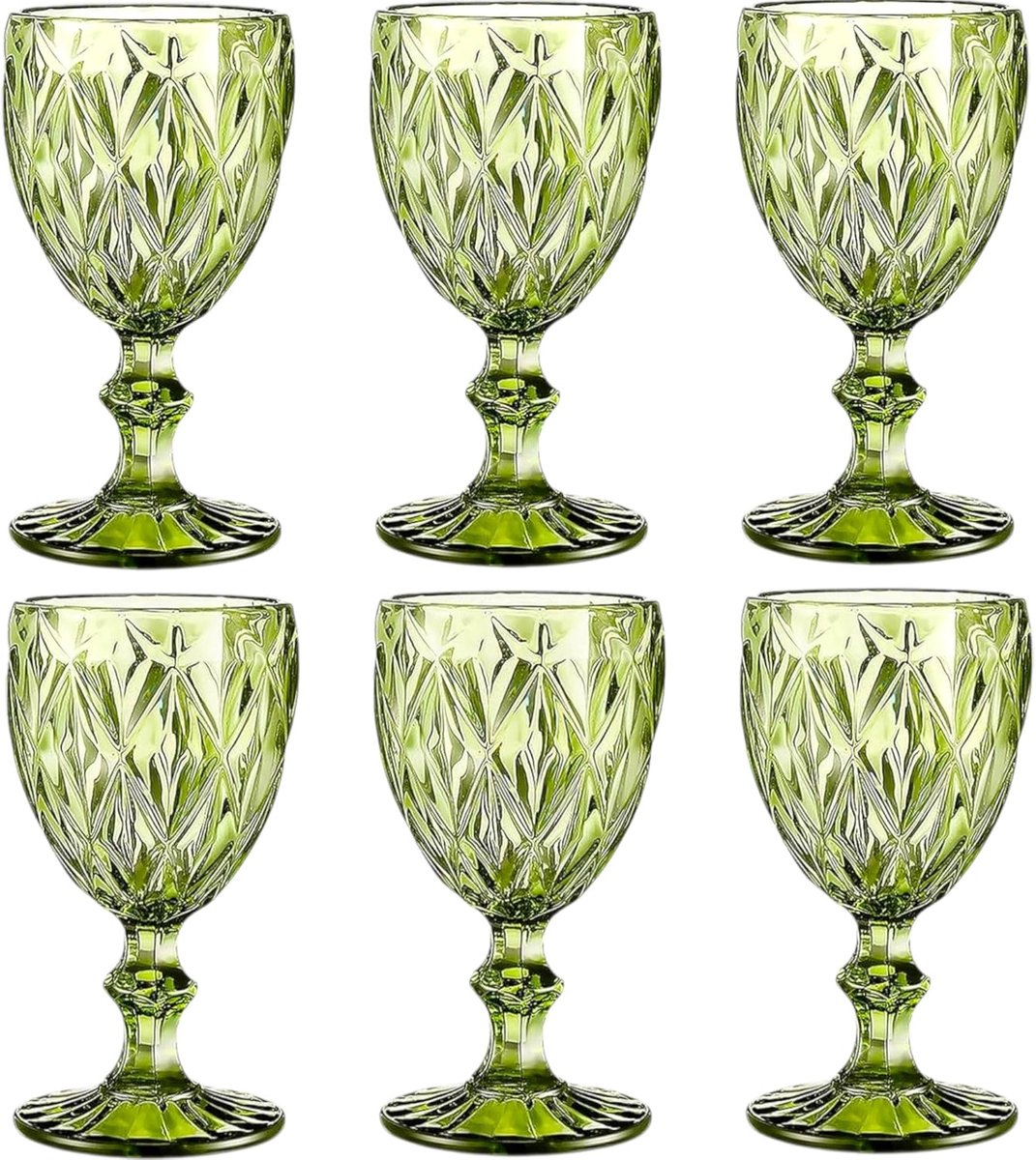 SnelShoppen - Vintage 6-delige set Rombus King wijnglas glazen waterglazen longdrinkglazen groen - Perfect voor feest, tuin, keuken en speciale gelege