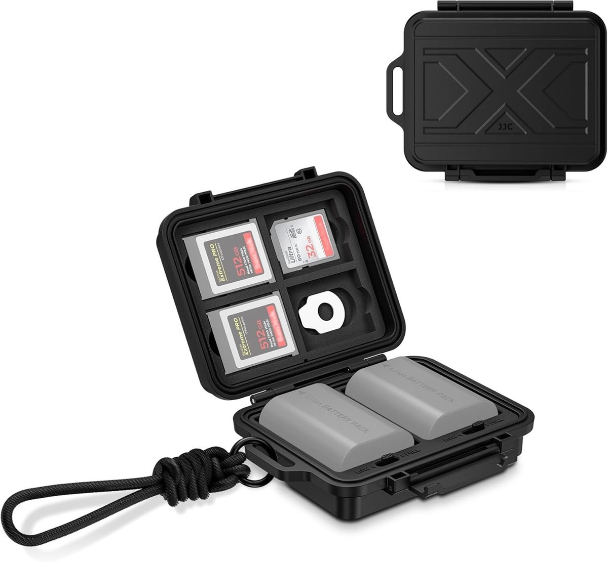 Draagbare opbergdoos voor cameraaccu's en geheugenkaarten, geschikt voor 3 SD-kaarten, 4 CFexpress Type-B/XQD-kaarten en 2 cameraaccu's, ideaal voor Nikon EN-EL15 EN-EL14 en compactcamera's