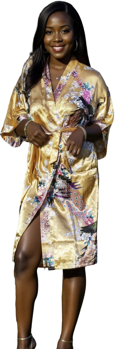 SnelShoppen - CCcollections Kimono Badjas Lang Oranje - Premium Katoen Bruidsmeisje Badjas voor Bruidsdouche Dames, Perfect Cadeau in 16 Kleuren, Idea