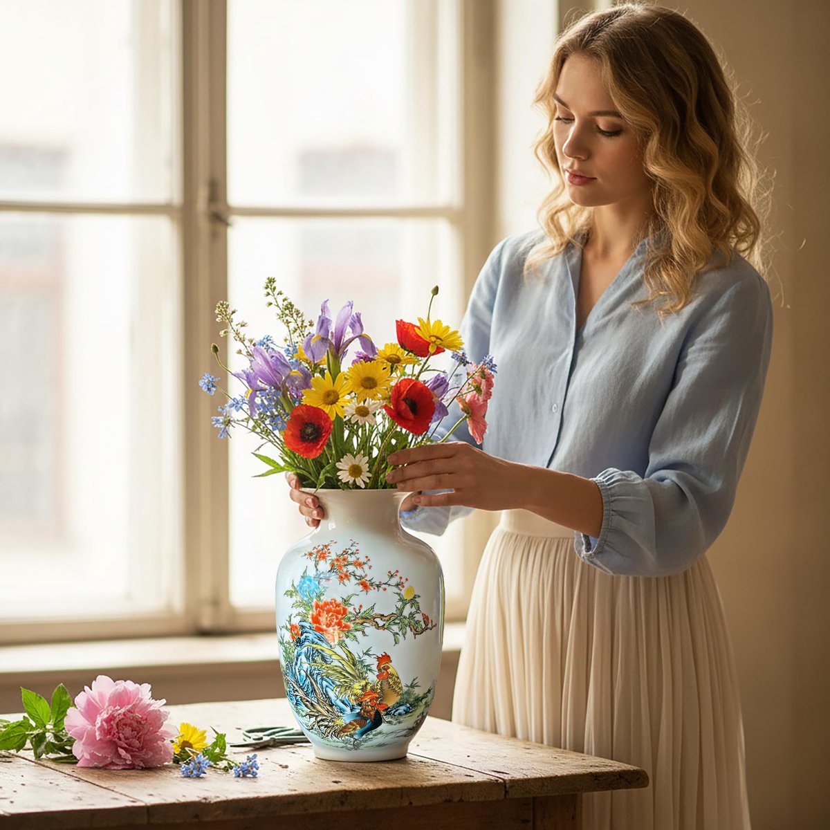 SnelShoppen - Porseleinen Beeldjes, Jingdezhen Decoratieve Bloemenvaas, Meloen Sr. Huisdecoratie, Huwelijksgeschenken, Esthetische Sculptuur Woondecor