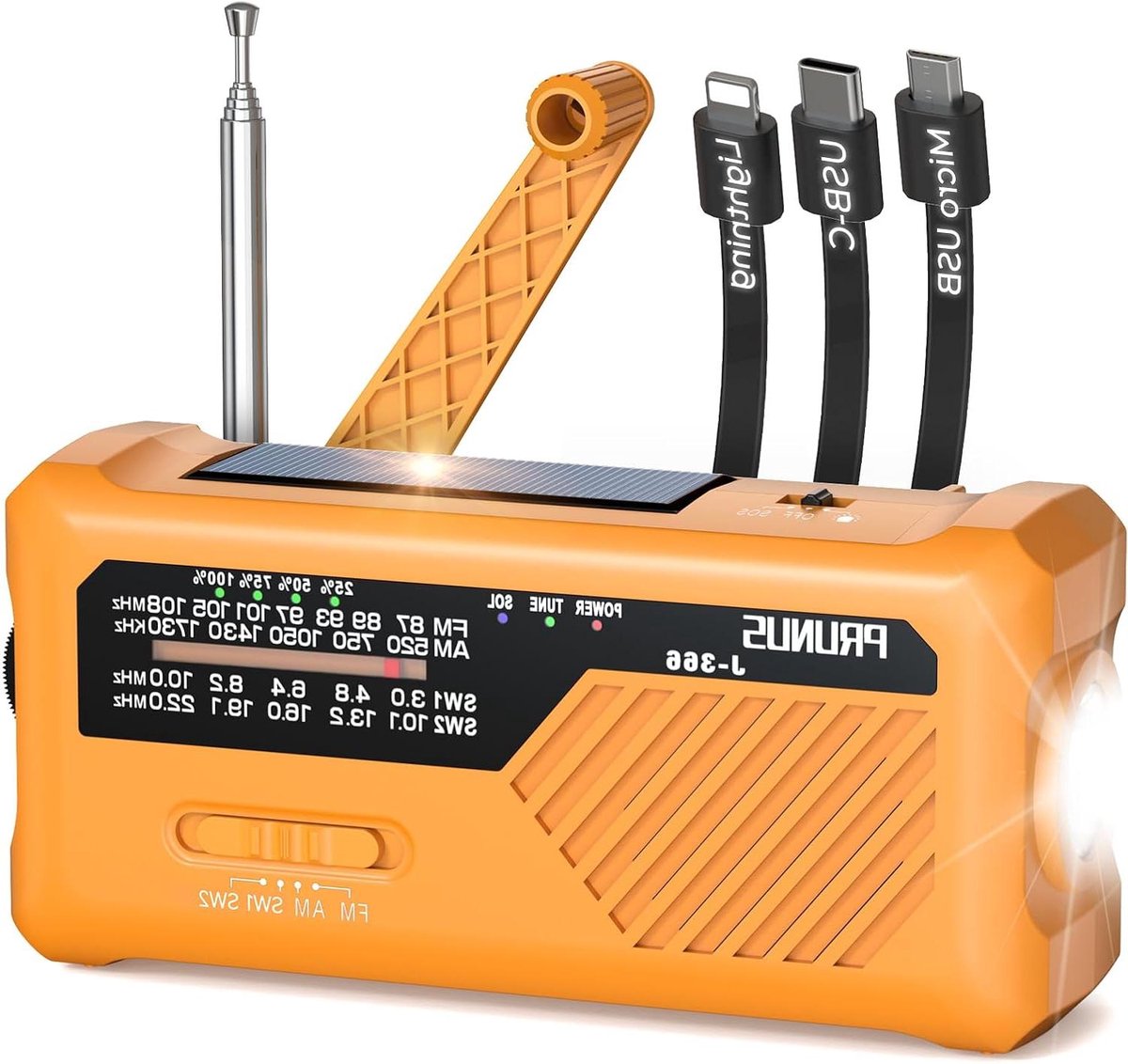 Noodradio Op Batterijen - Draagbare Radio - Stroomuitval Voorbereiding - 5 Voedingsopties - Compact Formaat - Oranje