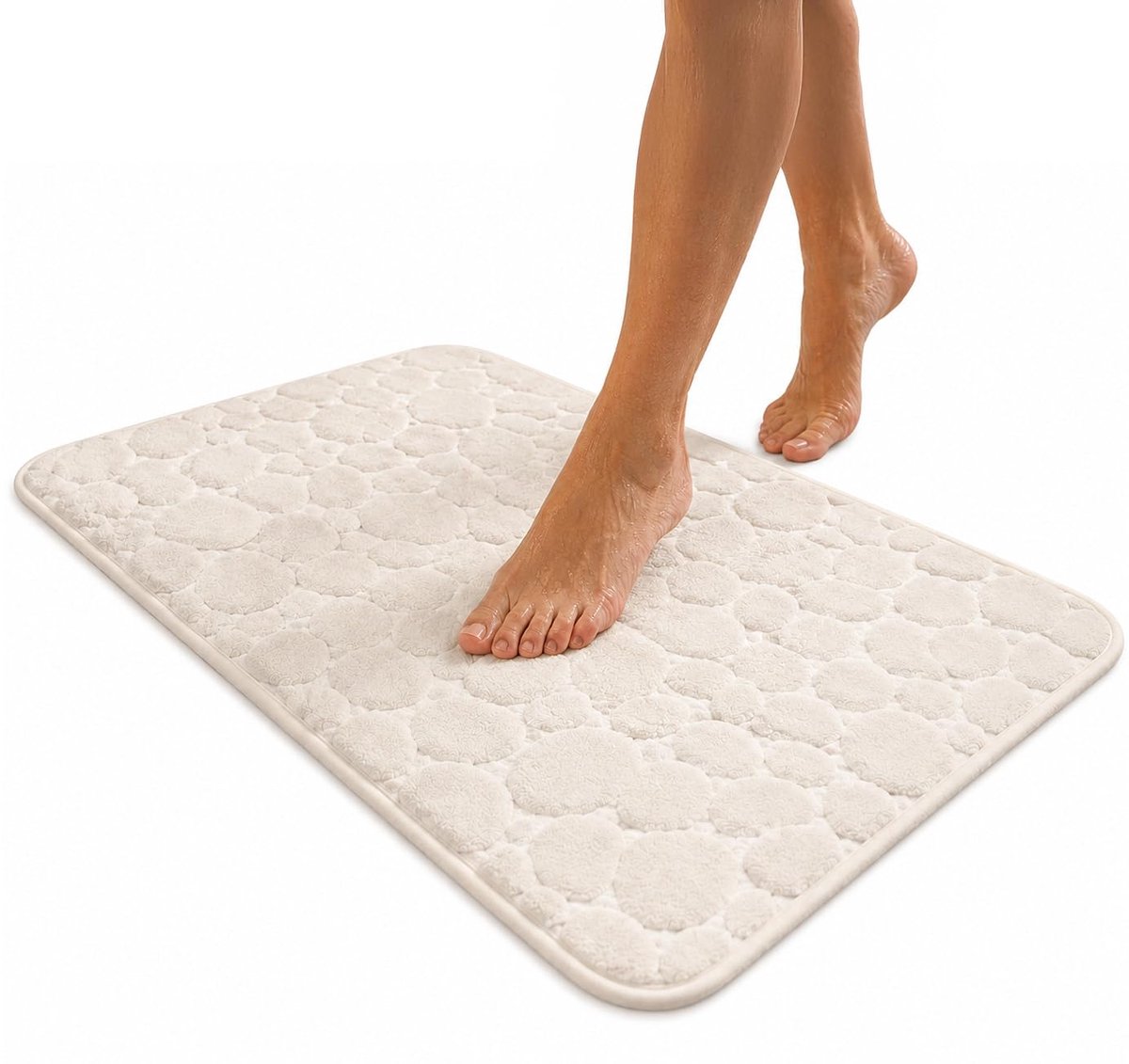 SnelShoppen - Avilia Badmat Antislip Absorberend Traagschuim Wasbaar Steeneffect Beige 80 x 50 cm Ideaal voor Bad en Douche