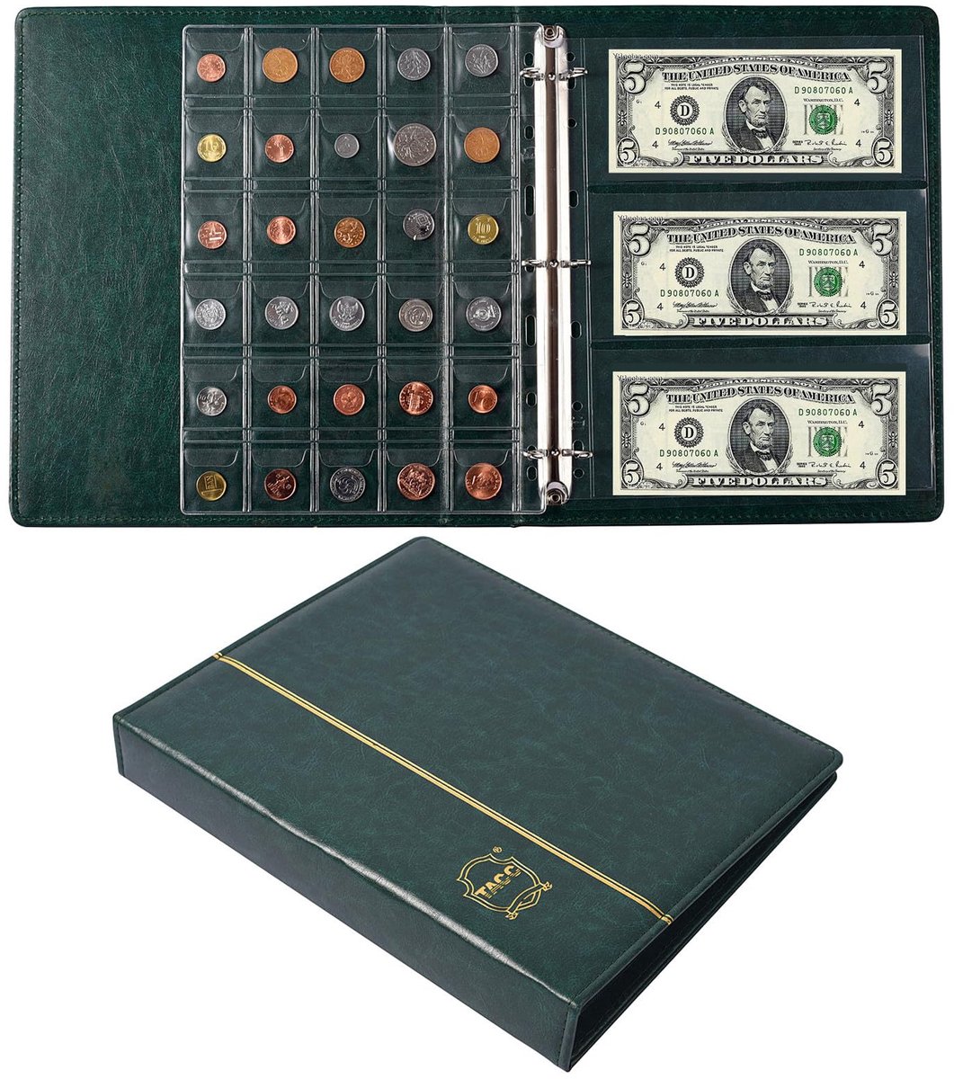 SnelShoppen - Lederen Muntenverzamelhouder met 120 Zakken, 24 Zakken Papiergeld Collectie Album, Groot Opbergboek voor Verzamelaars, Ideaal voor Herde