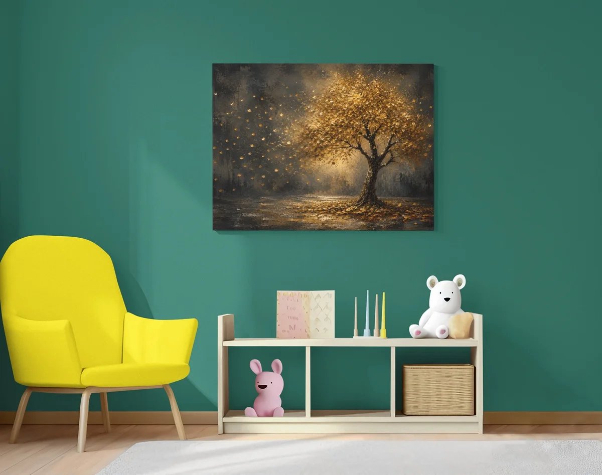 Canvas Schilderij Boom - Gouden Boom - Wall Art - 100 x 75 cm