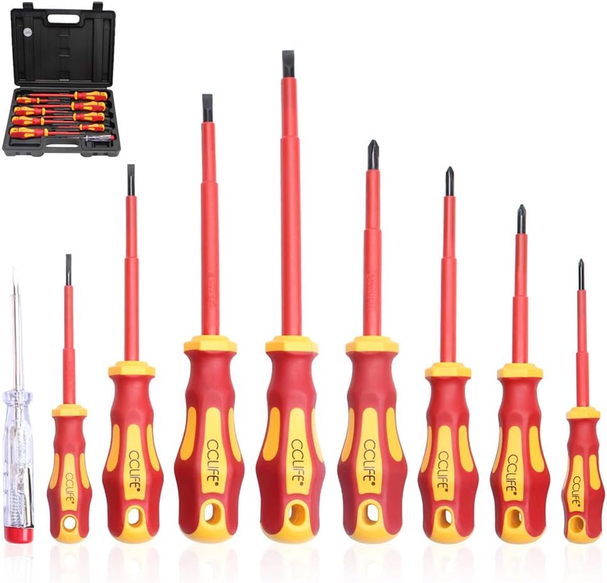 SnelShoppen - CCLIFE 11-delige VDE Set met schroevendraaiers, tang, magnetisch, spanningstester, sleuf, PH, PZ en Torx messen voor elektrische install