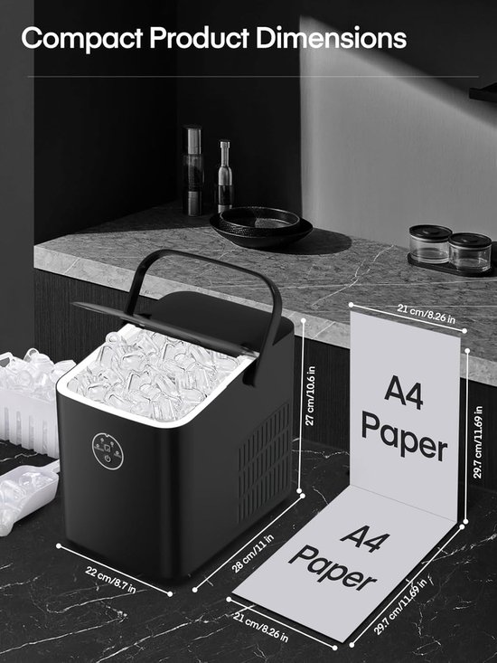 IJsblokjesmachine - IJsmaker - Snelle IJsbereiding - Zelfreinigende Functie - 14 kg per dag - Diepzwart — afbeelding 2