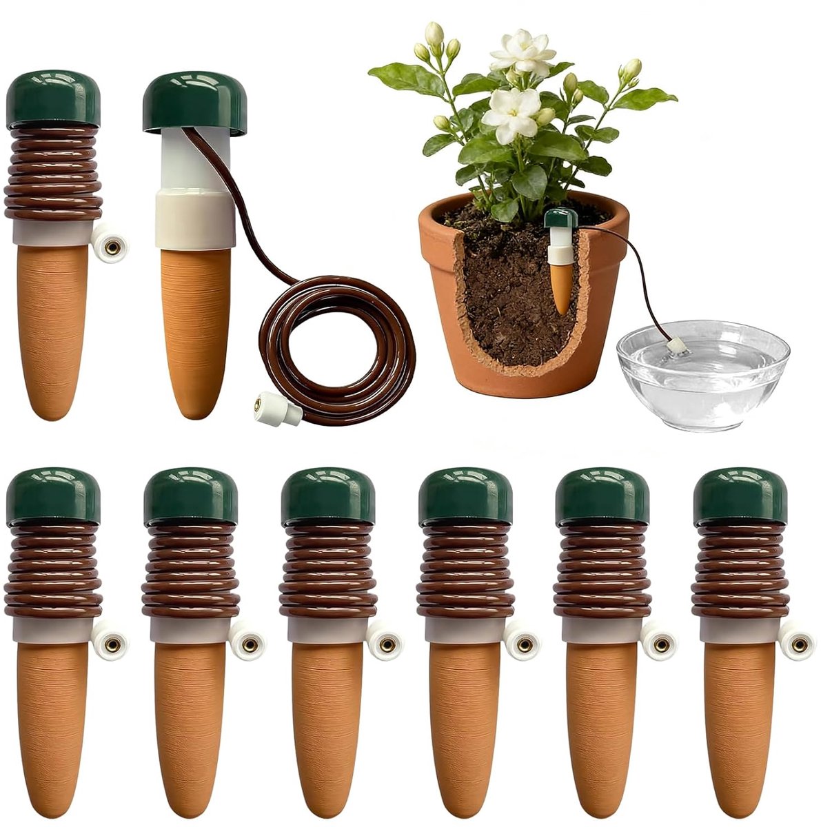 SnelShoppen - Bewateringssysteem voor kamerplanten, automatische irrigatie met slang, waterdispenser voor potplanten, 8 stuks, ideaal voor bloemen en