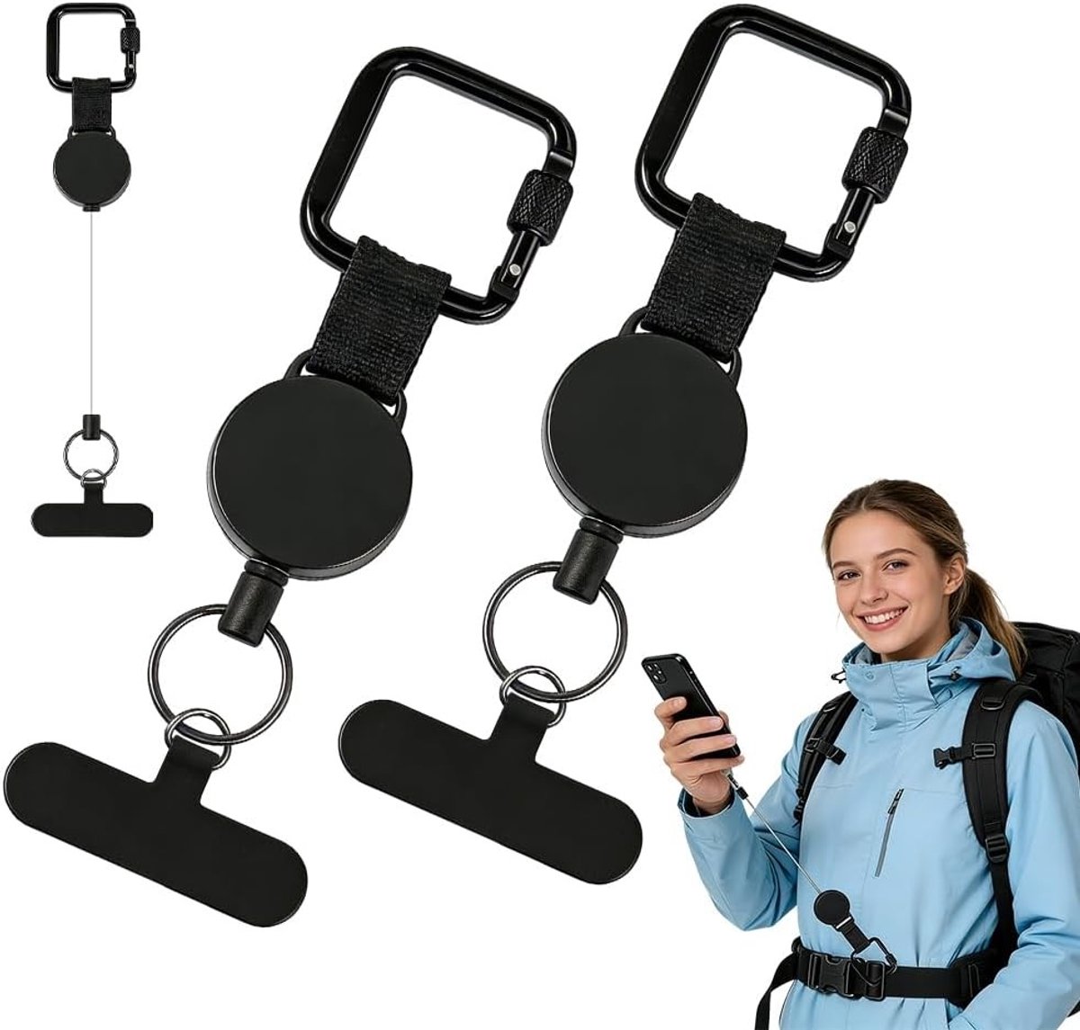 Veilige Mobiele Telefoon Beveiliging voor Buitenactiviteiten - 2 Stuks Anti-Diefstal Beveiliging met 65 cm Stalen Kabel, Ideaal voor Wandelen en Fietsen