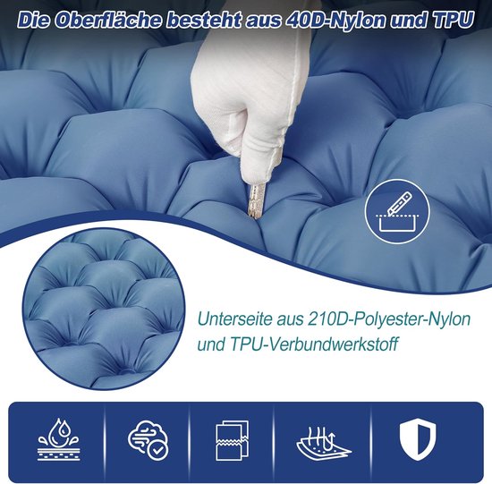 Opblaasbare Slaapmat - Kampeer Mat - Comfortabel Slapen Buiten - Ingebouwde Voetpomp - 200x67x10 cm - Marineblauw van Merkloos — afbeelding 5