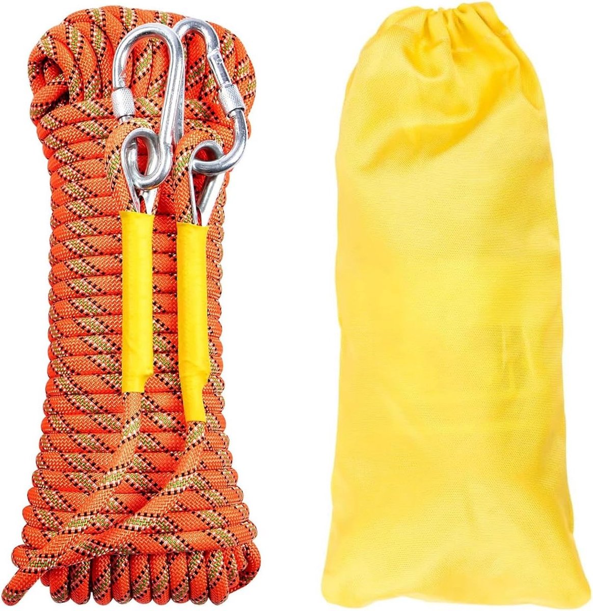 Veiligheidsklimtouw 8mm - Nylon statisch klimtouw voor reddingswerk, abseilen en outdoor activiteiten met 2 karabiners - 30 meter lang