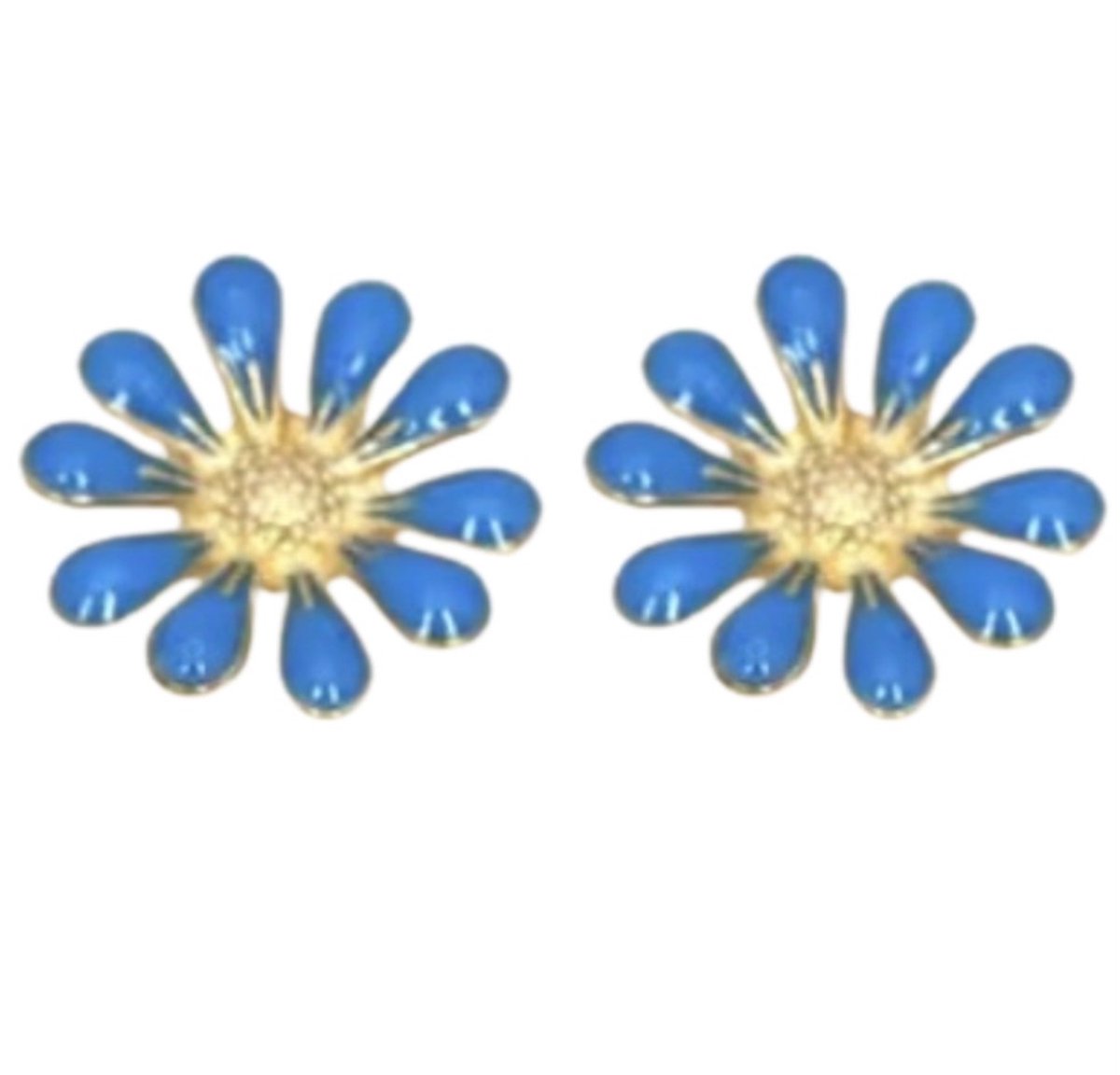 Magneet oorbellen -Madelief -Blauw- geen gaatje- Charme Bijoux