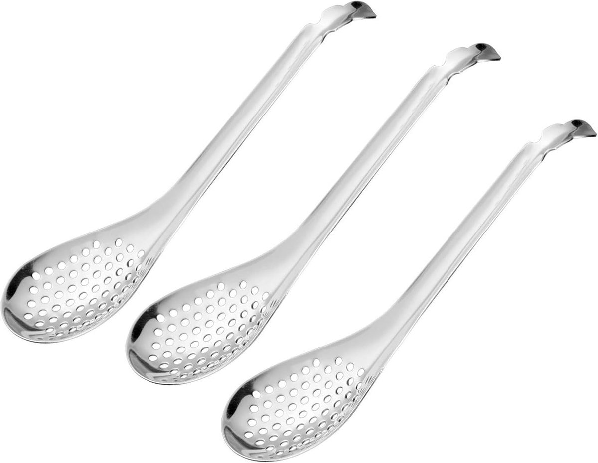 Duurzame RVS Lepels voor Caviar, Eieren en Knoflook - Set van 3 Met Geperforeerde Ontwerp voor Efficiënt Afvoeren