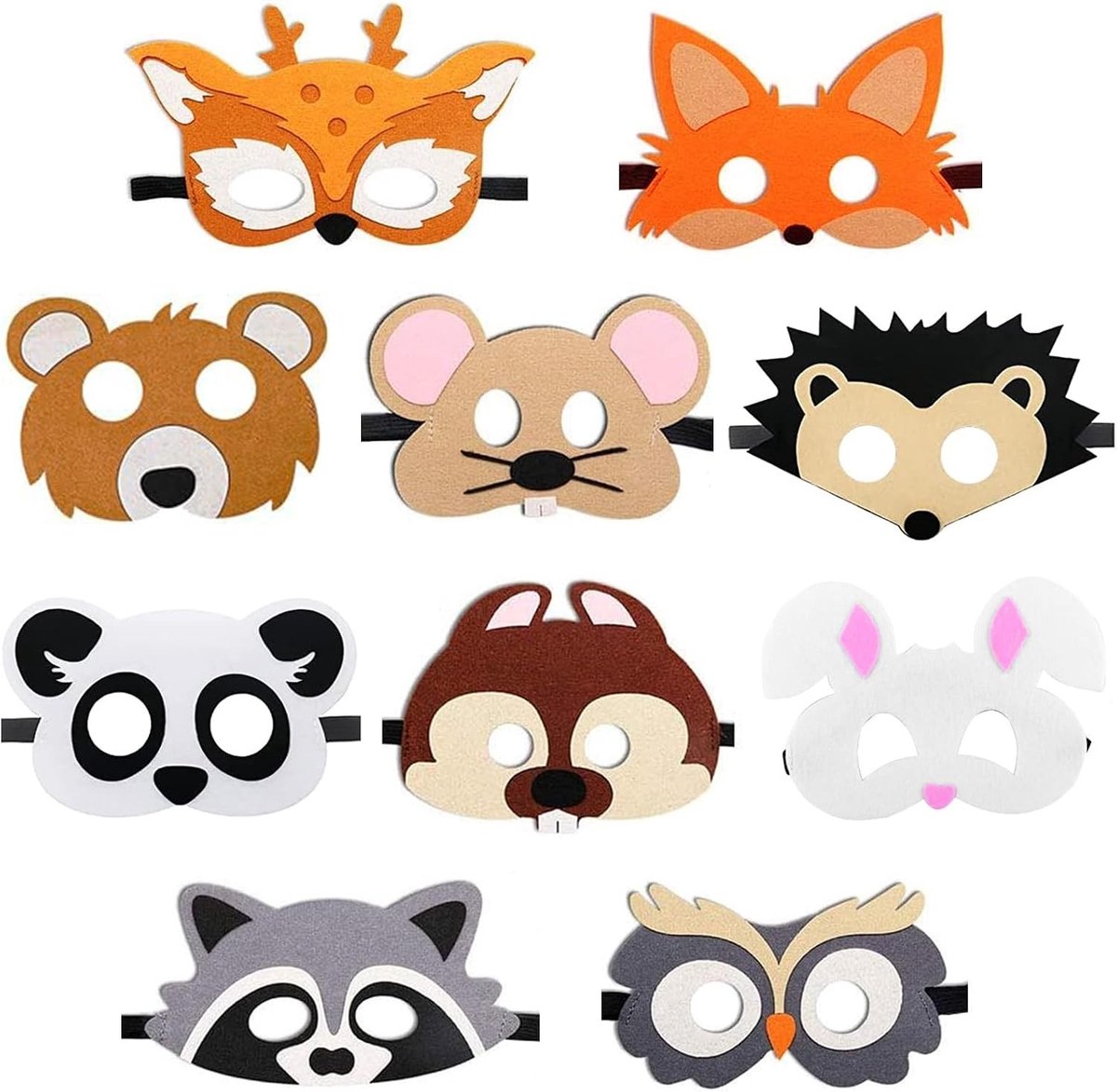 Verkleedmaskers voor Kinderen, Set van 10 Viltmaskers voor Jungle Feestjes, Verjaardagsmaskers en Halloween Decoratie