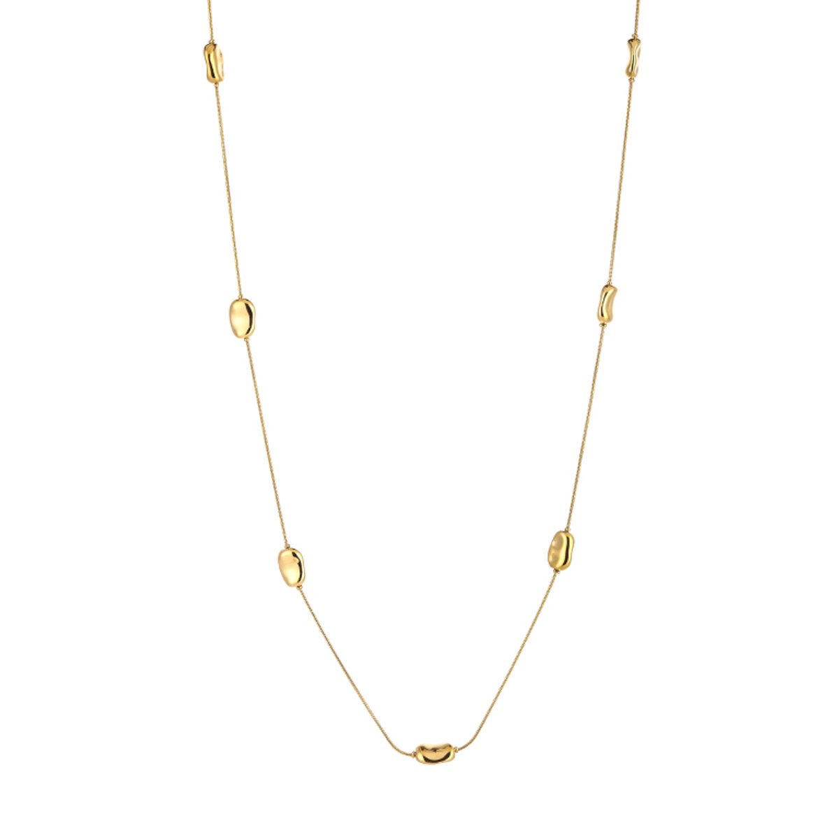 Lange Ketting Dames 90 cm - Roestvrij Staal (RVS) - Met Organische Ovaalvormige Bedels - Lange Schakelketting / Sautoir Ketting - Sieraden Cadeau Vrouw - Goud