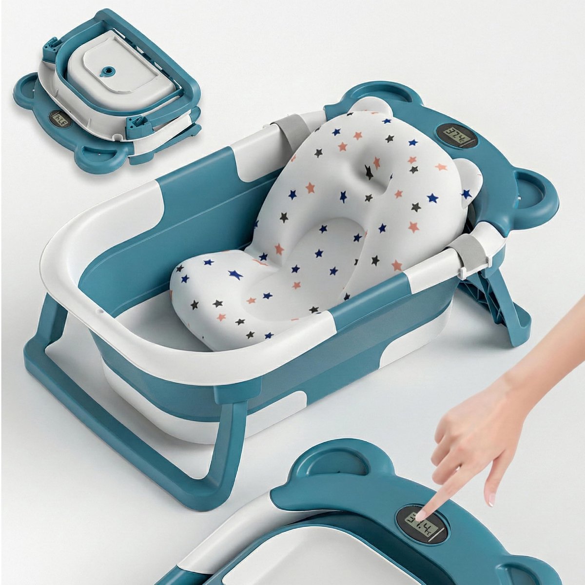 SnelShoppen - Opvouwbaar XXL Babybad met Babybadkussen en Geïntegreerde Thermometer, Kinderbad op Voet, Ideaal voor Thuisgebruik, Verjaardag, Geboorte