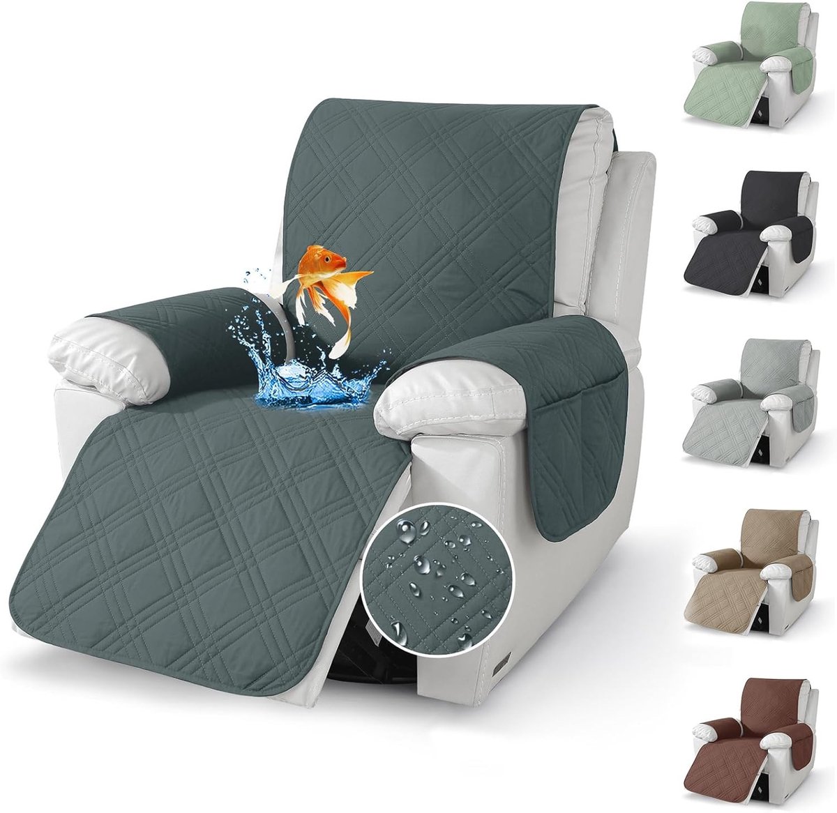 Zachte en Wasbare Recliner Stoelhoes met Armleuningen en Opbergvakken, 59 x 203 cm, Antislip Bescherming tegen Vlekken en Huisdieren, Donkergrijs