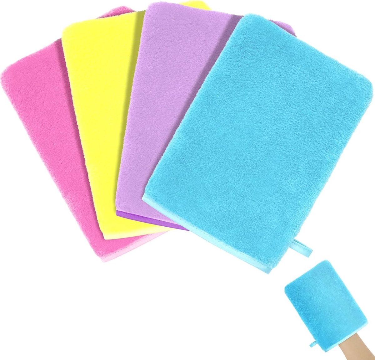 Set van 4 Herbruikbare Microvezel Wasdoeken en Douchehandschoenen, Zacht en Absorberend, Ideaal voor Gezichtsreiniging en Makeup Verwijderen, 15x20cm
