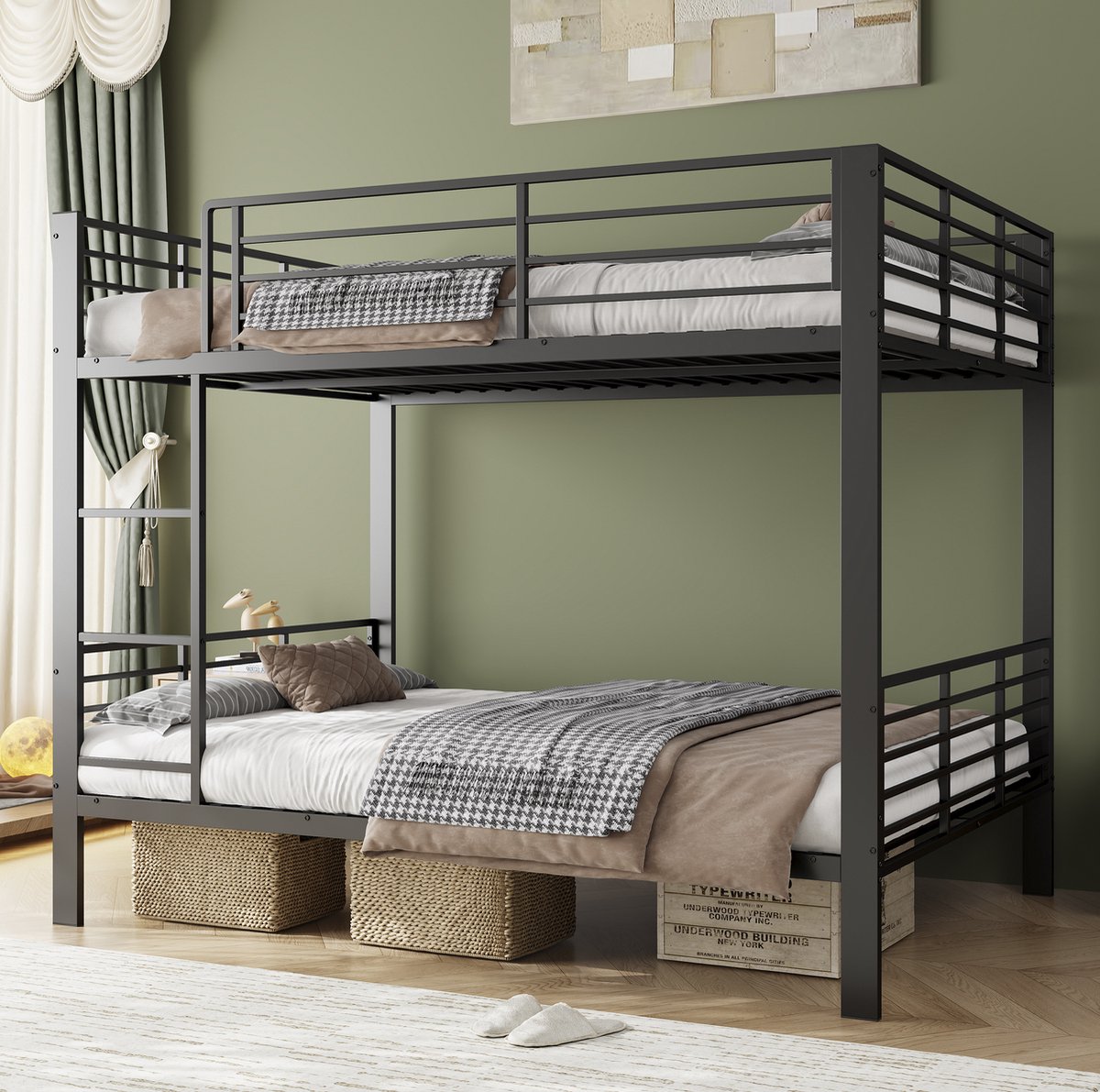 STILVORA Stapelbed 140x200 cm – Stil Metaal Bed Voor Volwassenen – Ruimtebesparend Ontwerp – Veiligheidsreling Boven – Zonder Matras – Zwart