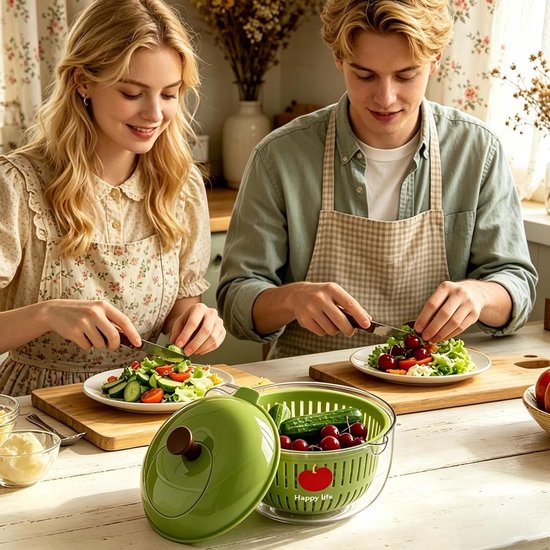 Groente Fruitwasser - Slacentrifuge - Salades Maken - Antislip Bodem - 21 cm - Groen van Groente — afbeelding 5