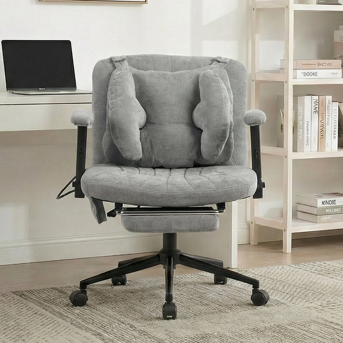 ECTEATOY® Ergonomische Bureaustoel met Voetsteun en Armleuningen - In Hoogte Verstelbaar - Draaistoel / Gamestoel voor Thuiswerken - Grijs
