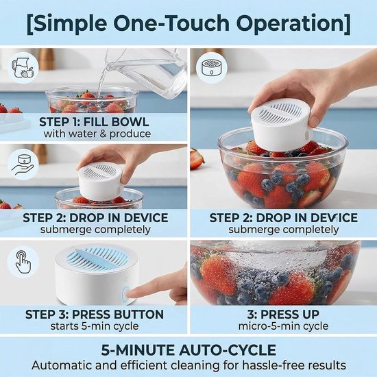 Wasmachine voor groenten en fruit, draagbare titanium elektrolyse, fruit- en groentenreinigingsmachine, IPX7 waterdichte voedselreiniger voor fruit, groenten, vlees en servies - wit — afbeelding 4