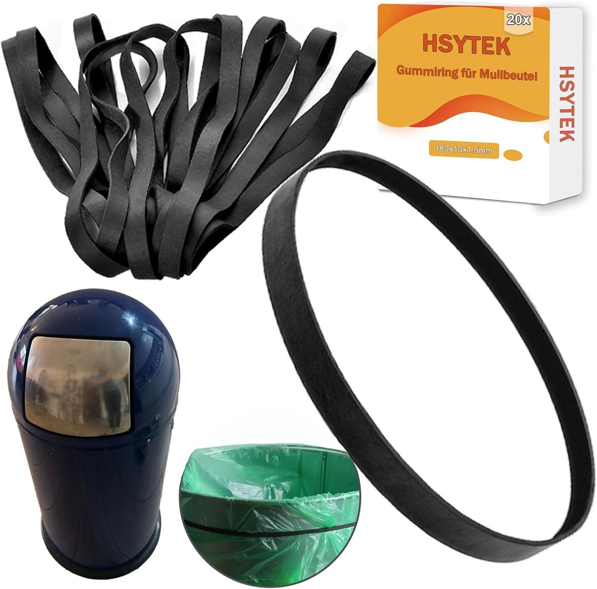 Set van 20 Sterke Rubber Ringen 180 x 10 x 1.5 mm - Brede Zwarte Elastieken voor Vuilniszakken en Afvalbakken, Ideaal als Vervangende Rubberring voor Afvalbeheer
