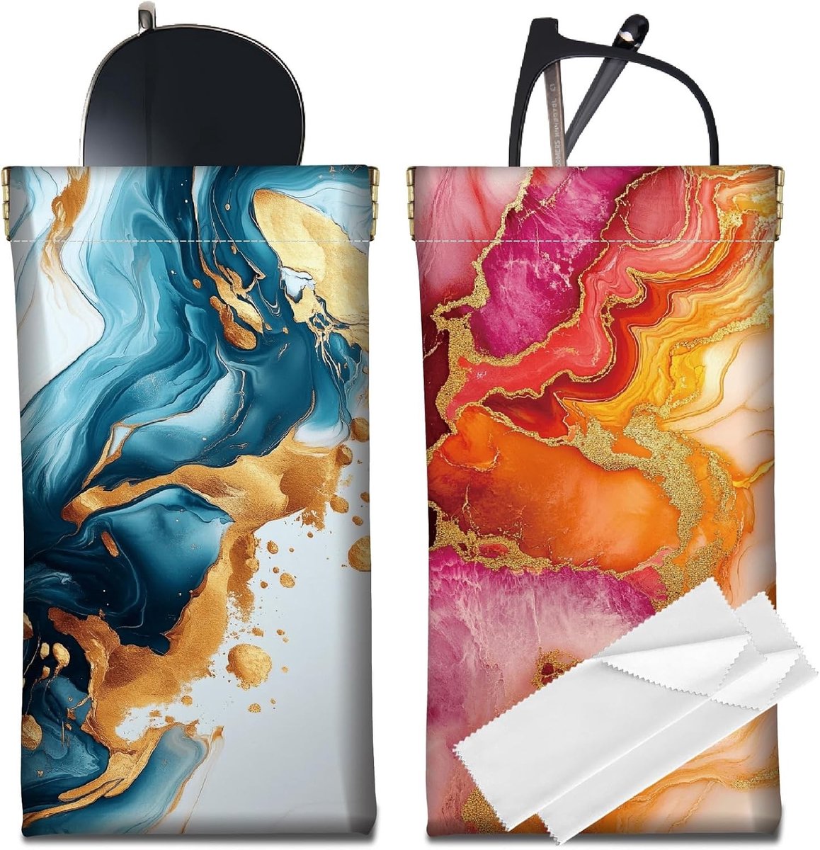 Set van 2 Draagbare Leren Brilhoezen met Zacht Bovenpaneel en Reinigingsdoek - Waterdichte Reisaccessoires 18 x 9 cm