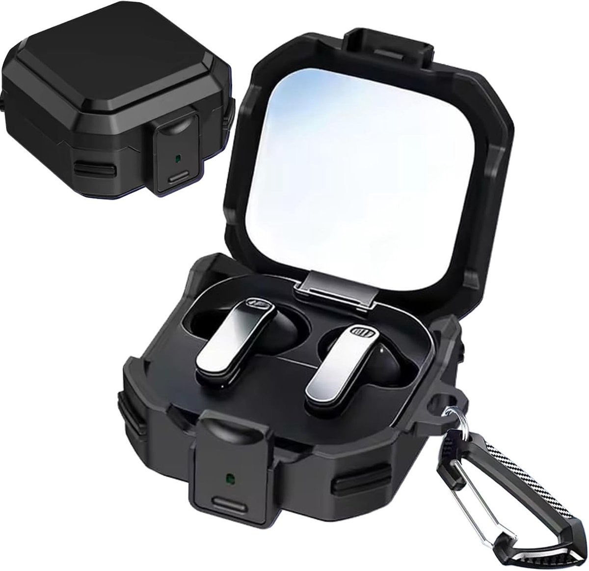 Beschermende Hoes voor Samsung Galaxy Buds 4 en Buds 4 Pro - Schokbestendig, Antislip en Met Carabiner Haak, Zwart