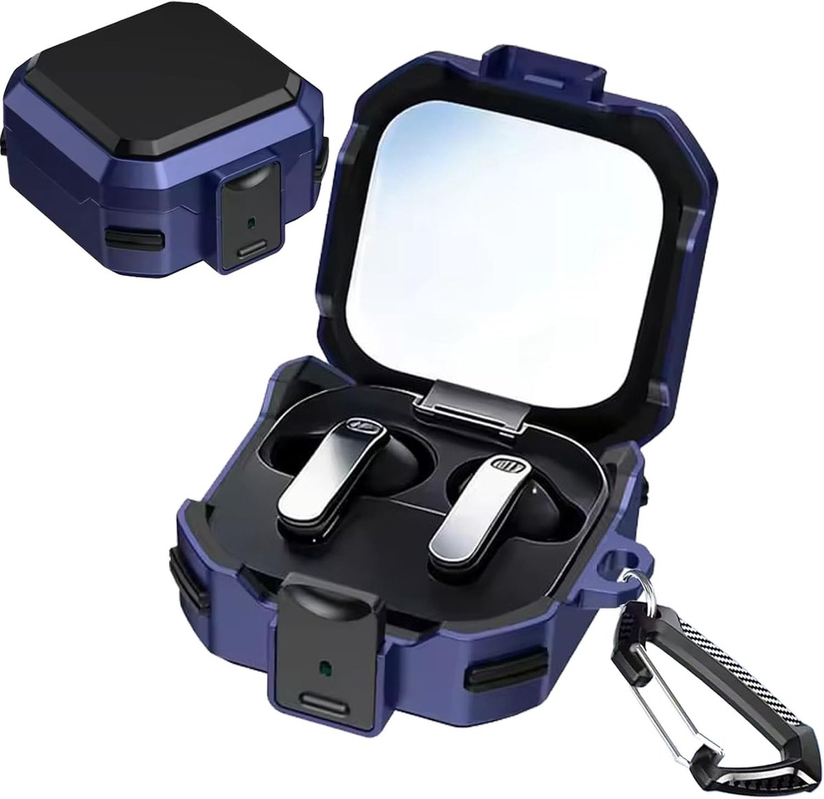 Beschermende Oplader Case voor Samsung Galaxy Buds 4/Buds 4 Pro, Schokbestendig en Anti-Verlies met Carabiner, Blauw
