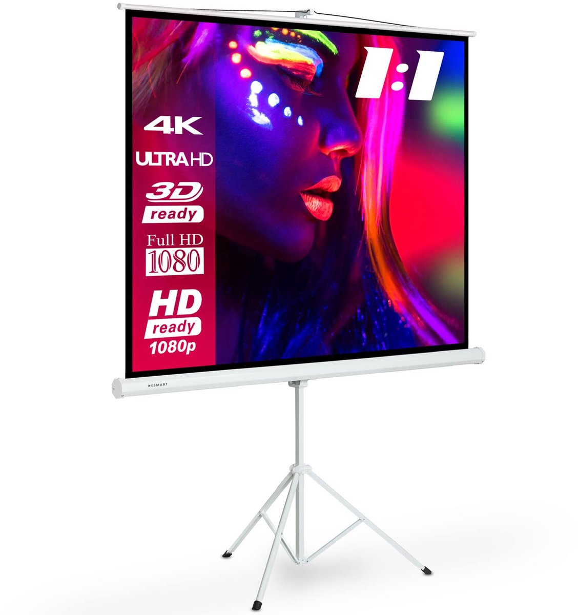 SnelShoppen - ESMART Economy EXS Statief Projectiescherm 220 x 220 cm (123 inch) | 1:1 Formaat Voor Thuisbioscoop en Presentaties | LCD LED Canvas | I