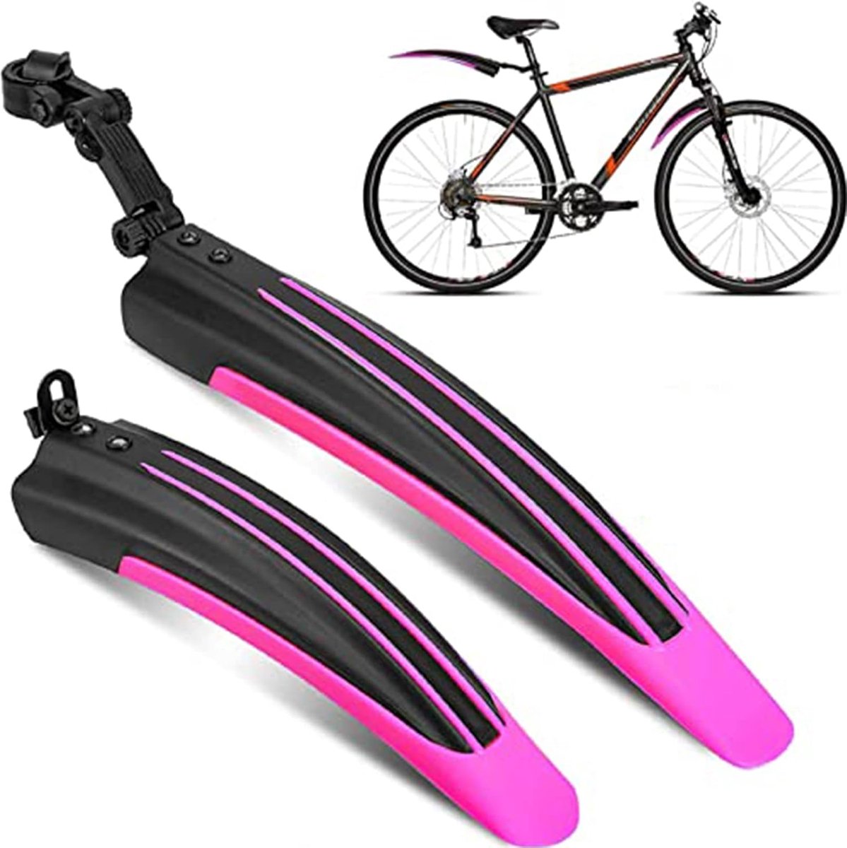 SnelShoppen - Fietsspatbordenset 20-26 inch, Verstelbare Spatbeschermingsset Voor en Achter, Duidelijke Vuilvanger, MTB, Snelle Bevestiging, Steekspat
