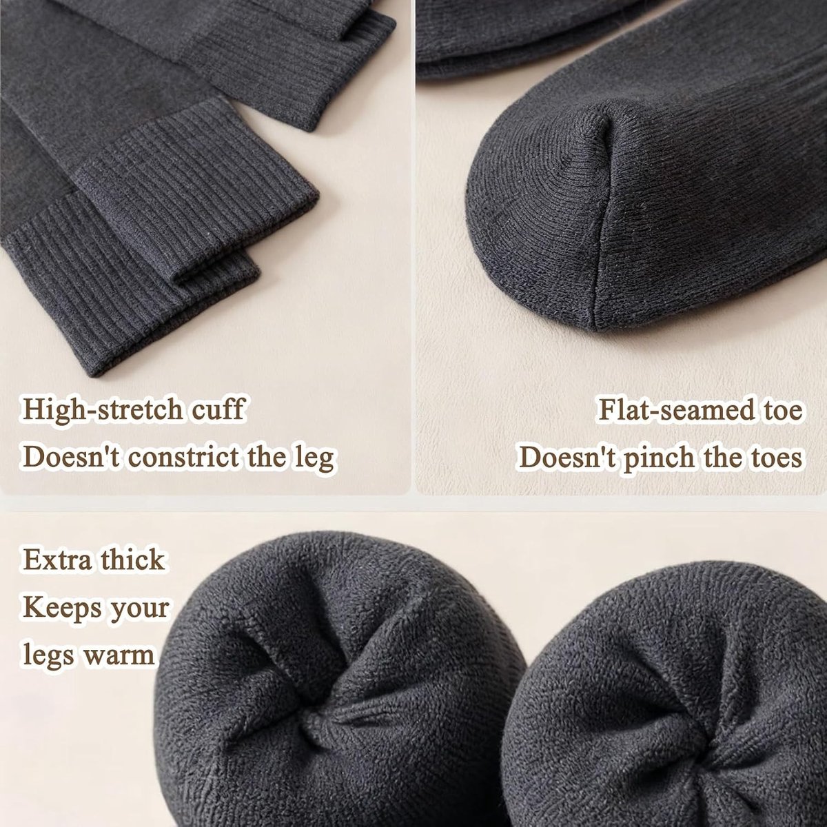 Dikke Warme Overknee Kousen voor Dames, Donkergrijs, Thigh High Maten, Perfect als Cadeau voor Vrouwen en Meisjes