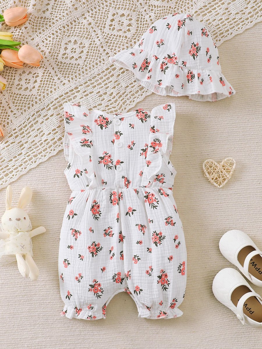 SnelShoppen - Pasgeborenen kleding lange mouwen ruches overall strik romper baby meisjes herfst winter jurken roze met bloemenpatroon 0-3 maanden