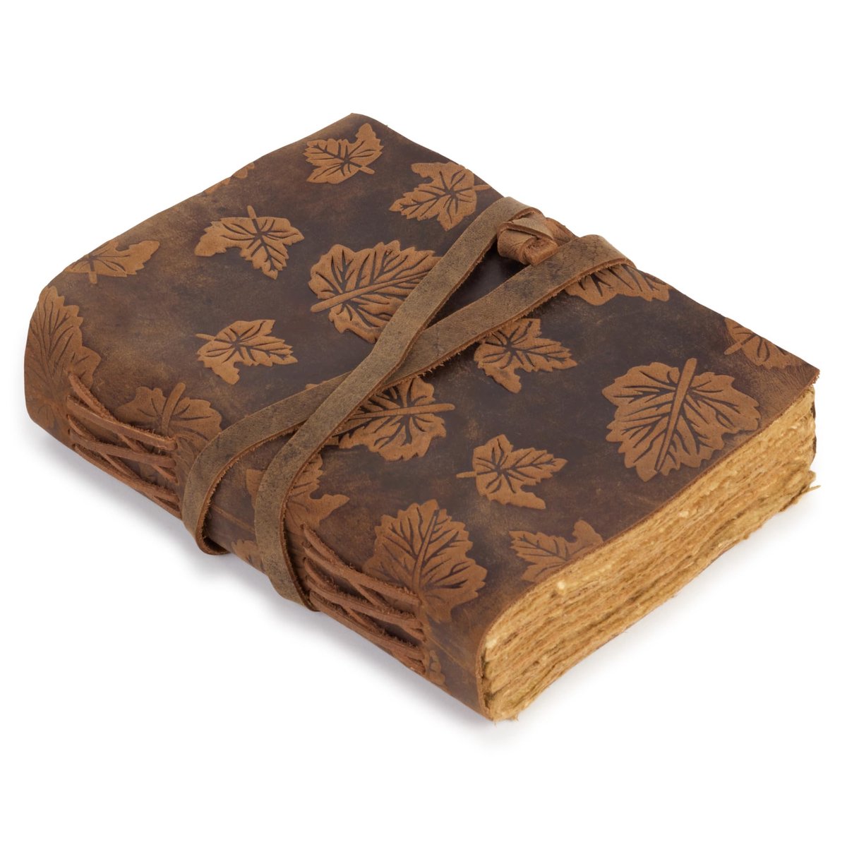 Omgoods - Leren Reisset Notitieboek met Stalen Bladdecoratie, Vintage Stijl