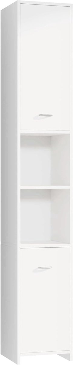 Smalle Hoge Kast - Opbergkast Deuren - Badkamer Opbergen - Vochtbestendig MDF - 30 cm Breed - Wit