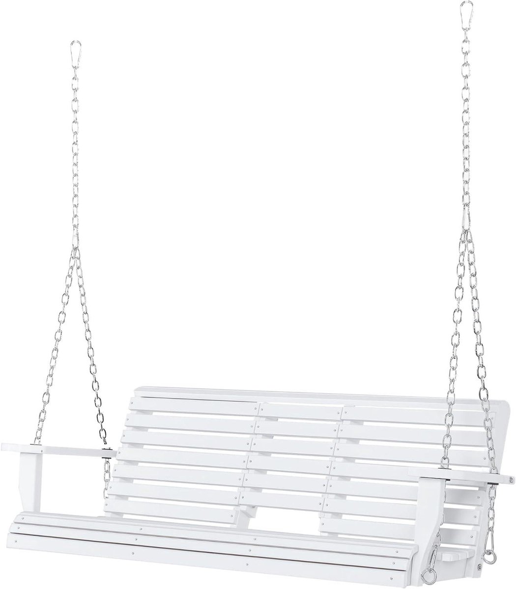 Hangbank Tuinschommel - Schommelbank Buiten - Ontspannen Buiten - Inklapbare Salontafel - 150 x 75 cm - Wit