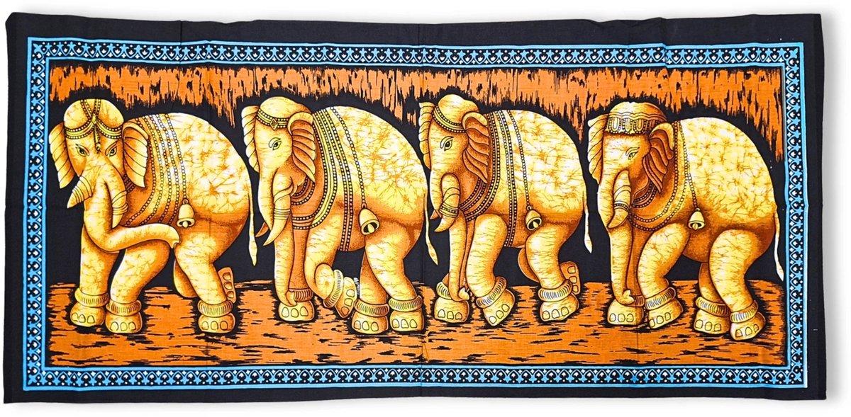 Olifanten Doek - Goudkleur - wandkleed 115 cm x54 cm
