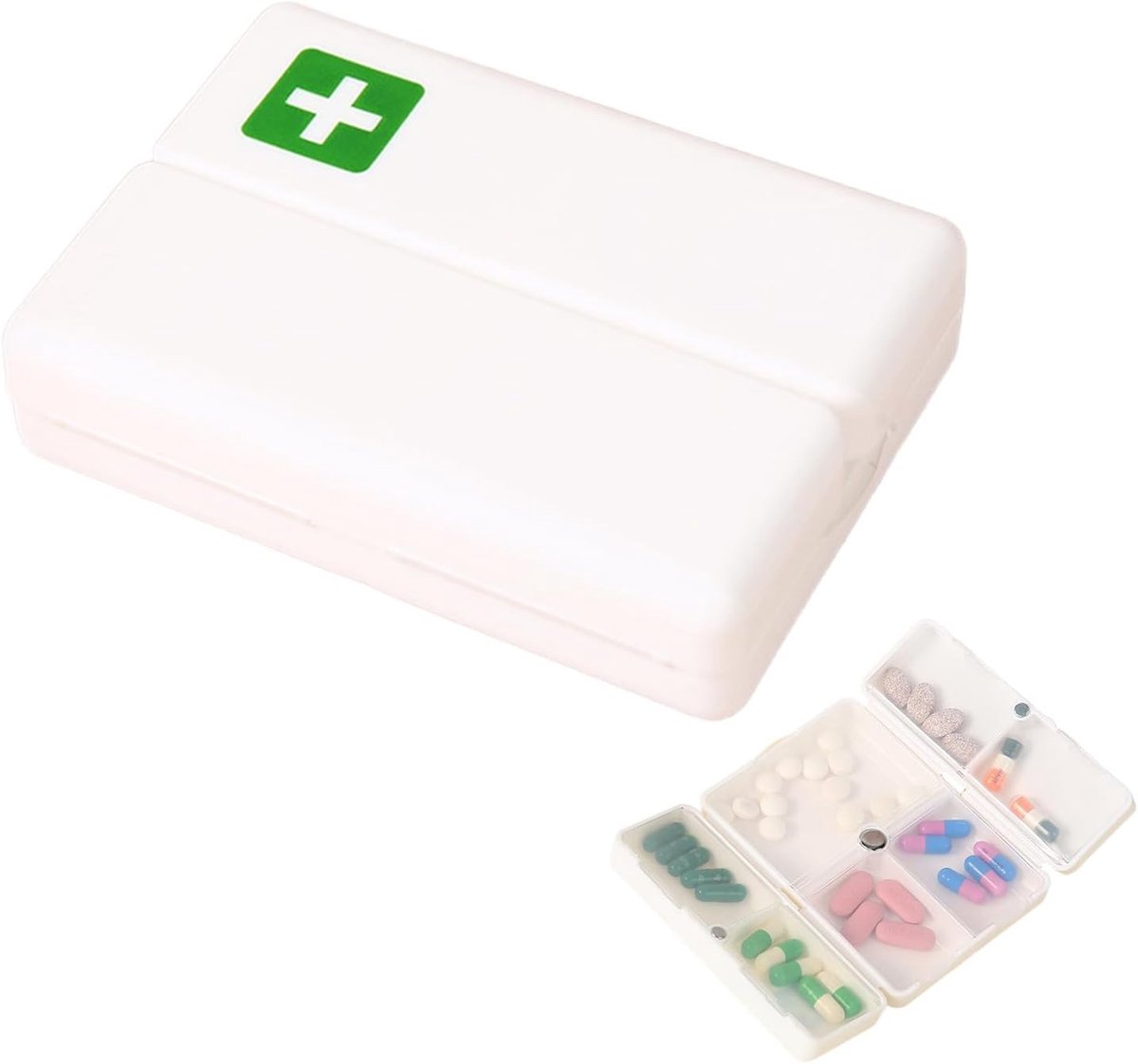 Reisvriendelijke pillendoos met magneetsluiting, medicijnorganizer met 7 vakken, compact en BPA-vrij voor vitamines en supplementen, ideaal voor onderweg