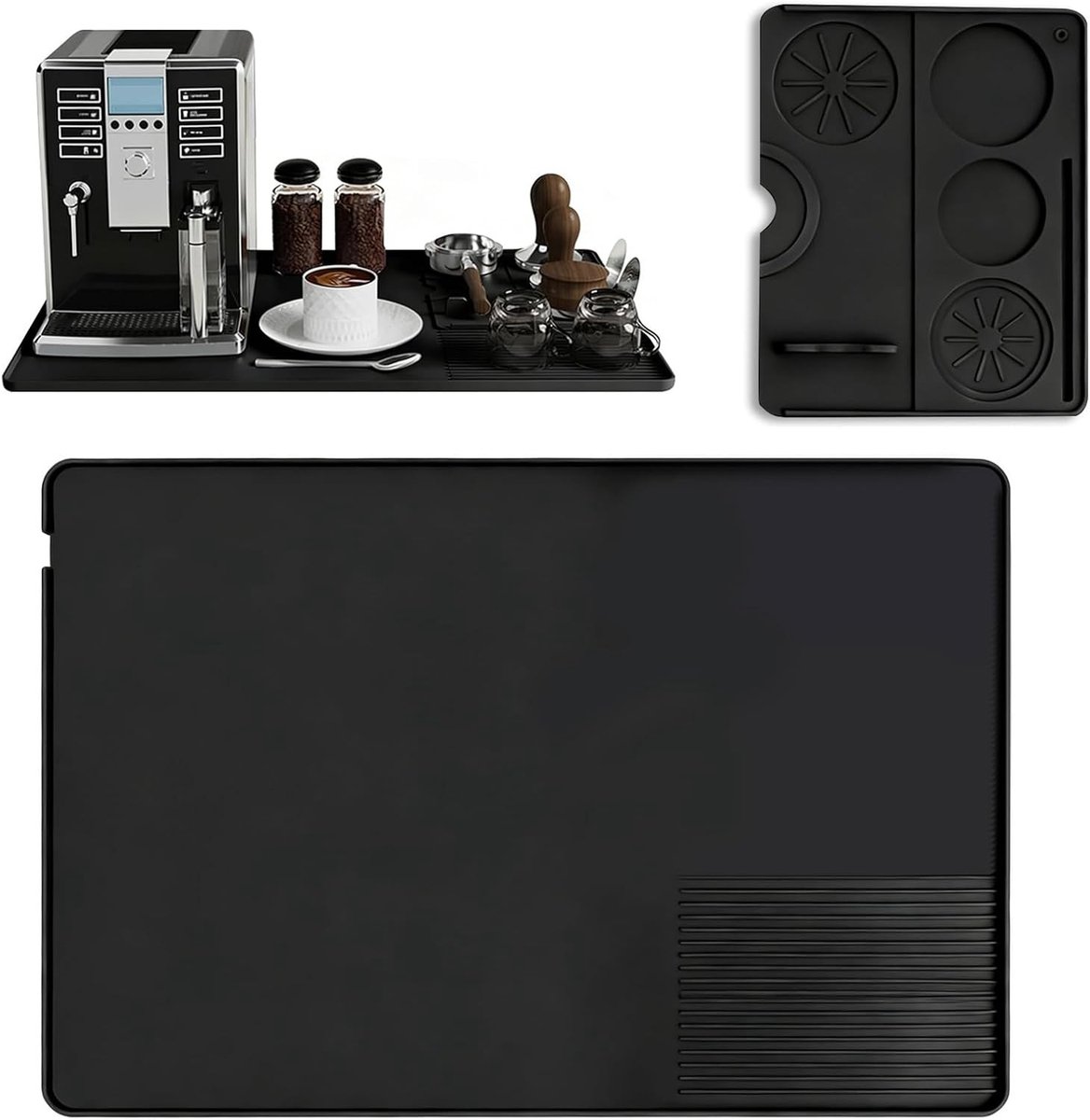 Luxe 60 x 40 cm Antislip Siliconen Koffiemat met Verhoogde Rand en Afneembare Tampmat, Ideaal voor Koffiemachine Accessoires en Koffiebar Setup