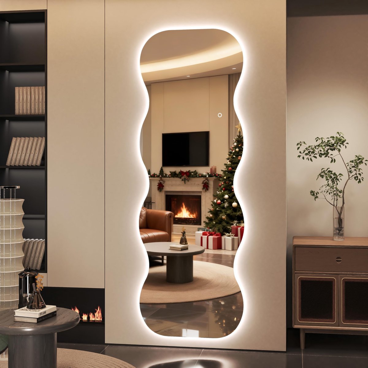 SnelShoppen - Golvende Spiegel in Volledige Lengte met Verlichting 180 x 60 cm, Dimbaar LED, Frameloos, Staand, Verticale/Horizontale Wandspiegel voor