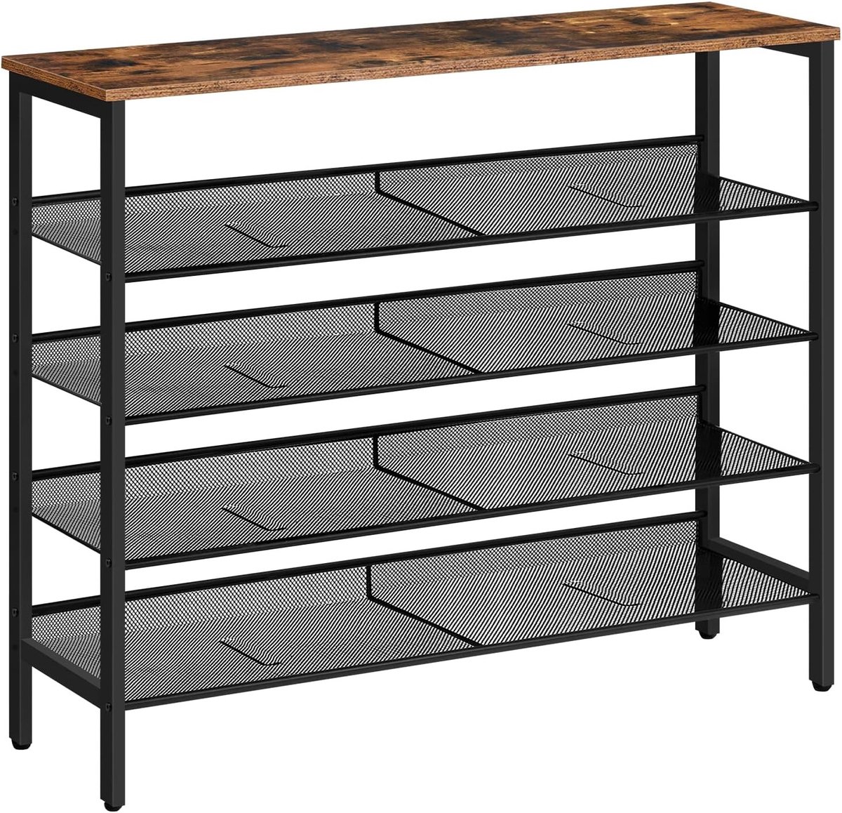 5-laags schoenenrek met verstelbare planken, opbergoplossing voor 16-20 paar schoenen, vintage bruin-zwart, ideaal voor hal en woonkamer, 100 x 30 x 85 cm