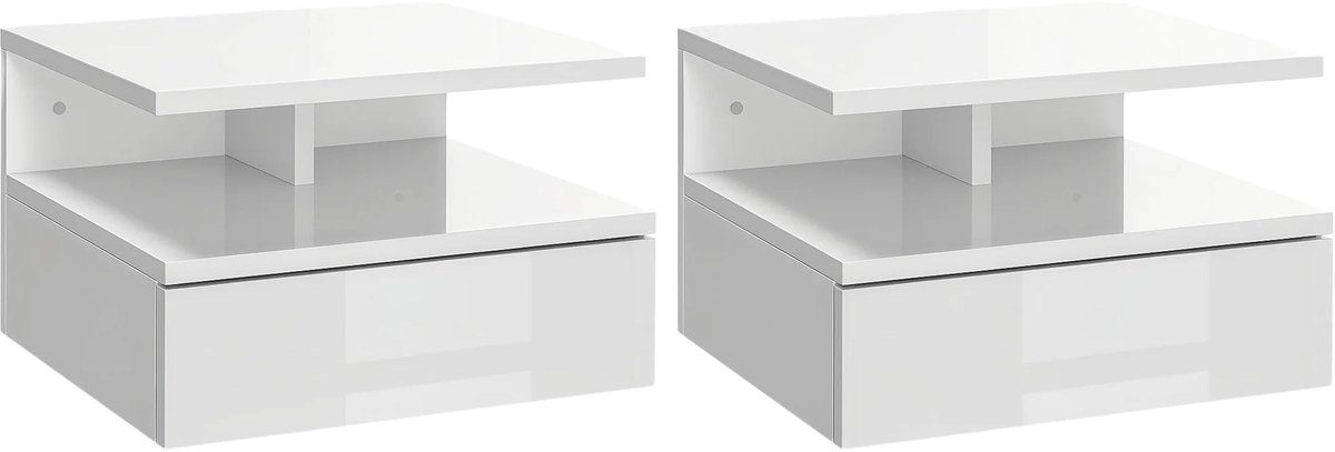 Atlasyx nachtkastje - Nachtkastjes set van 2 - Bedtafel - Zwevend nachtkastje - Nachttafel - Hangend- 35 x 32 x 22,5 cm - Wit