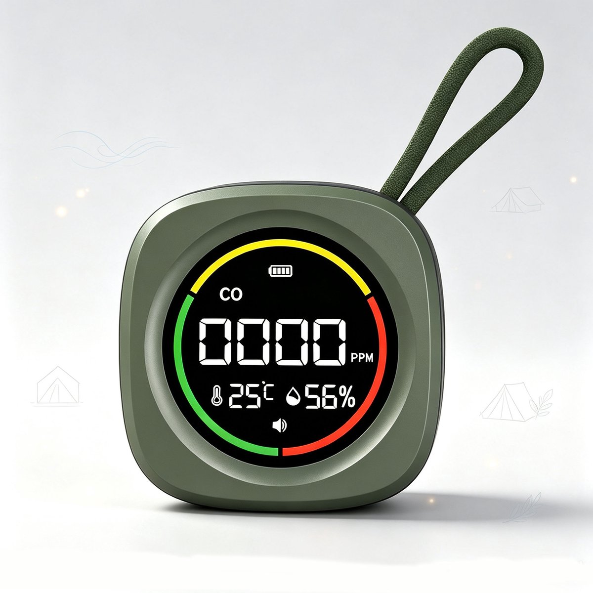 Koolmonoxidemelder - 1 stuk - 6,6 × 6,5 × 3 cm - Draagbaar voor kamperen - 3-in-1 melder - Oplaadbare batterij - Ideaal voor thuis, op reis en buitenactiviteiten - Groen