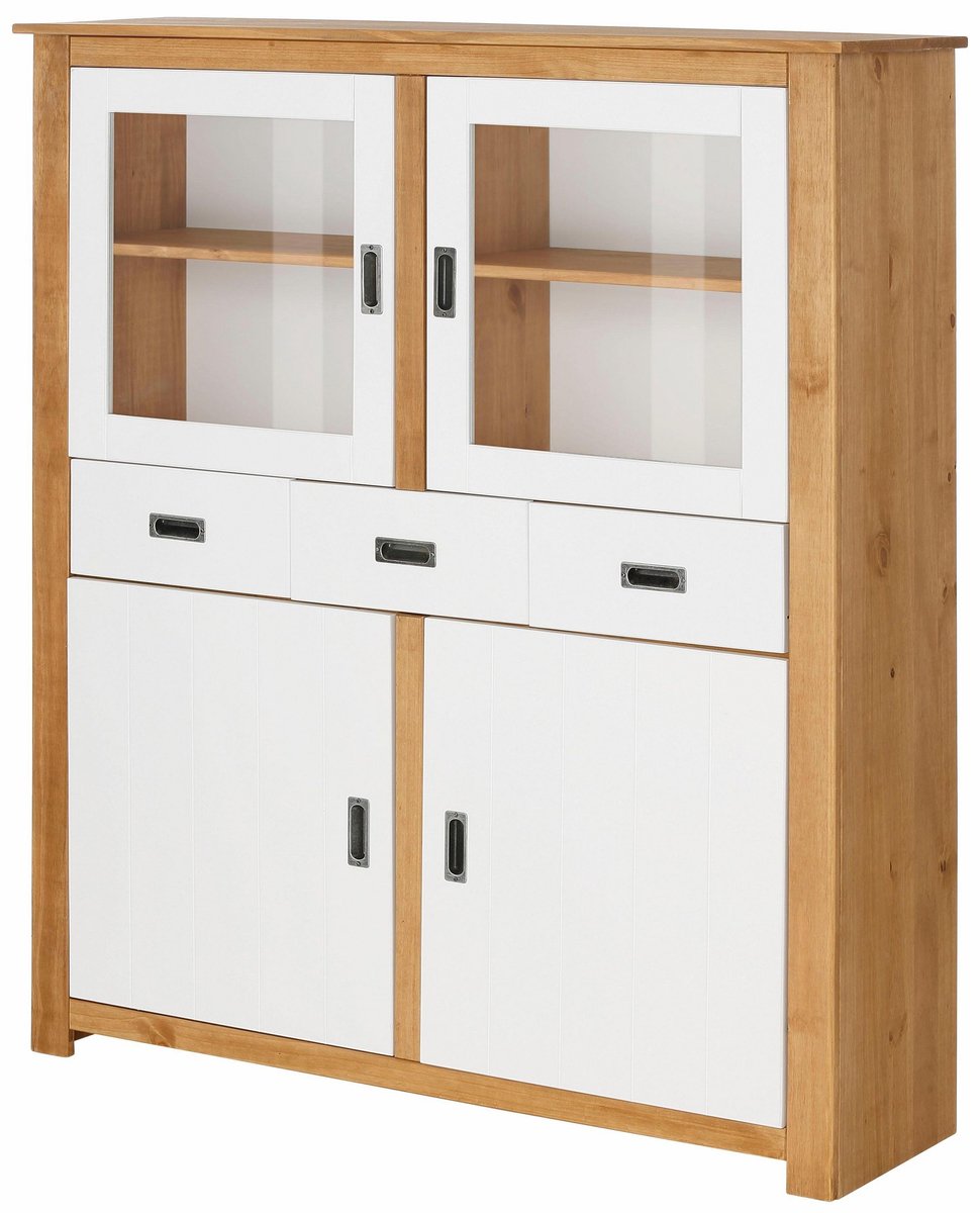 Highboard met 4 deuren en 3 lades in grenenwit