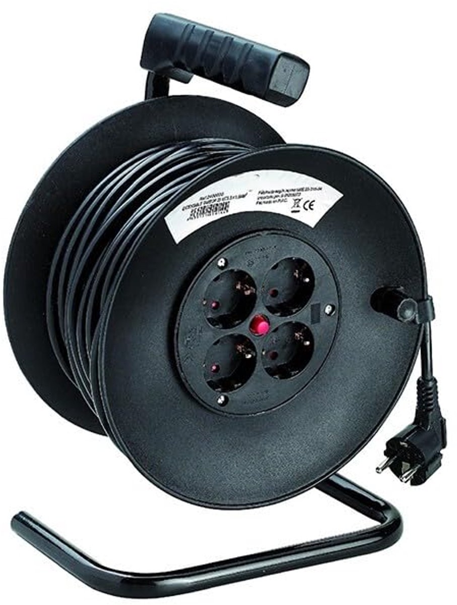 SnelShoppen - 15 m Kabelhaspel met 3 x 1,5 mm Kabel en Beveiligingssysteem - Ideaal voor Thuis, Werk, Tuin, Camping, Vrije Tijd, Veilig Organiseren en
