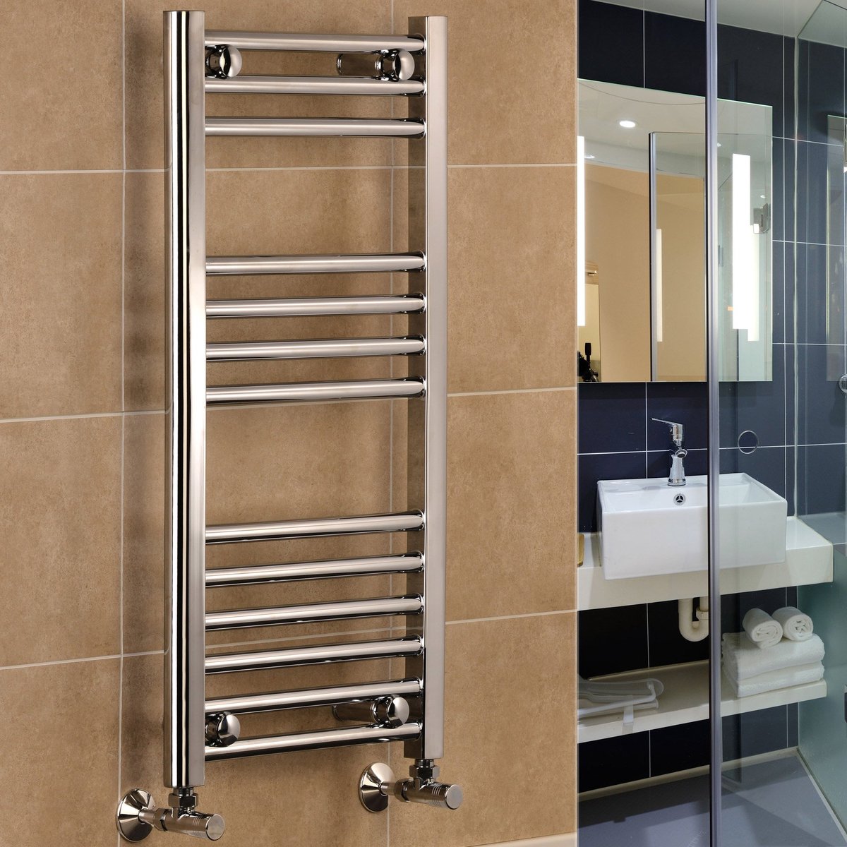 SnelShoppen - Milano Chrome Rechte Centrale Verwarming Handdoek Rail 500mm x 800mm Platte Centrale Verwarming Handdoek Radiator, Chroom, Modern Design